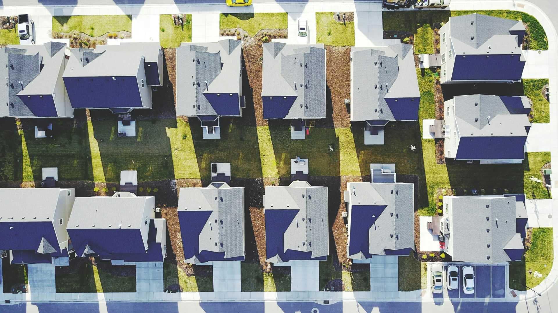 Home roof tops from the sky facing down