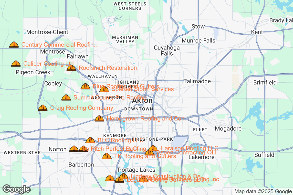Map of Roofing Contractors in Akron, Ohio