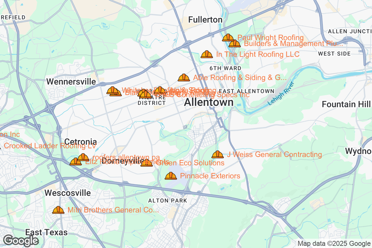 Map of Roofing Contractors in Allentown, Pennsylvania