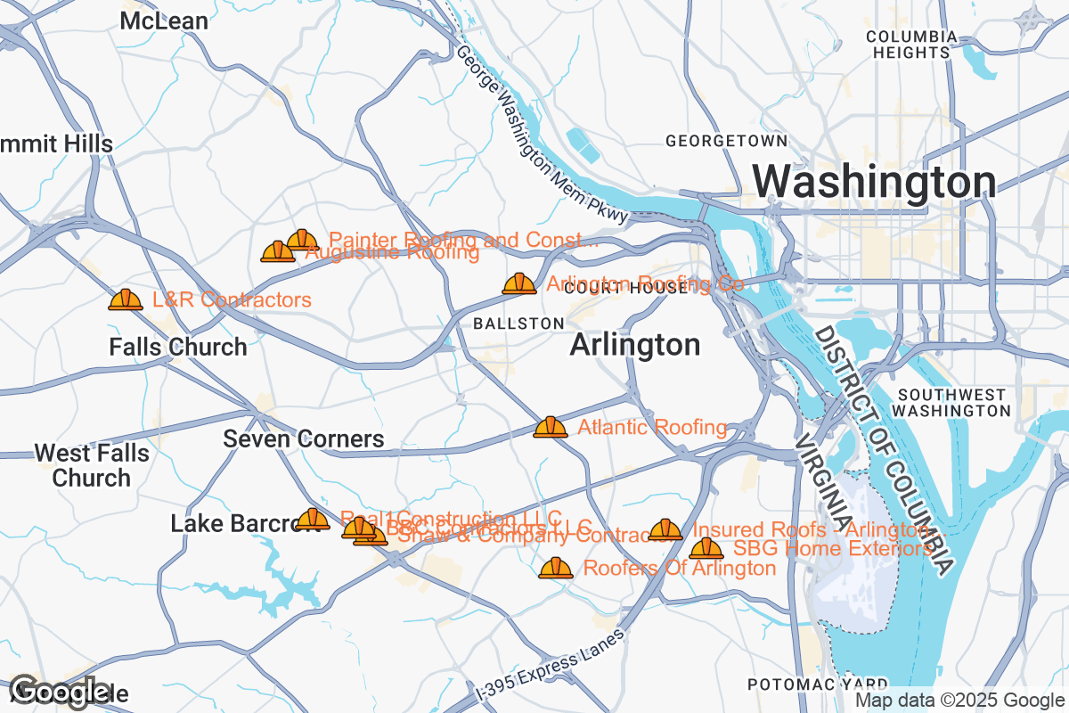 Map of Roofing Contractors in Arlington, Virginia