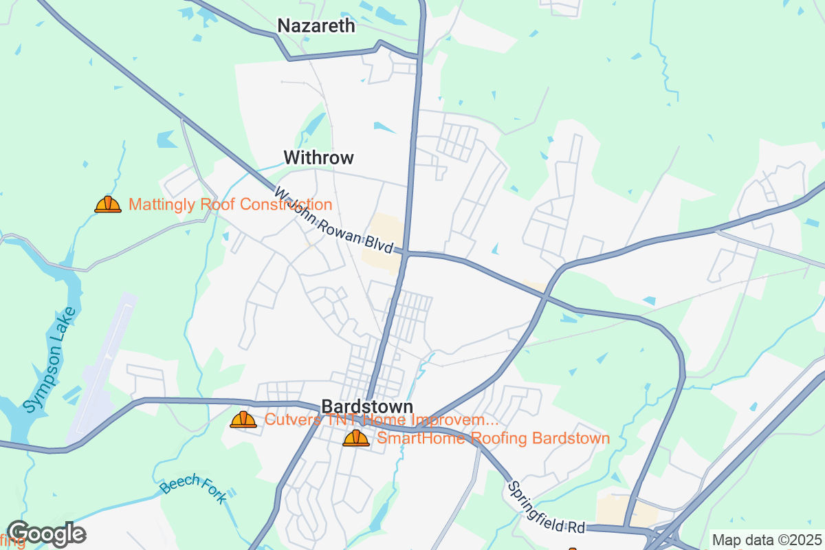 Map of Roofing Contractors in Bardstown, Kentucky