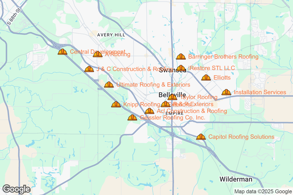 Map of Roofing Contractors in Belleville, Illinois