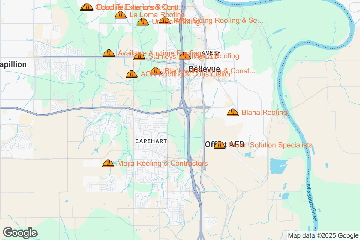 Map of Roofing Contractors in Bellevue, Nebraska