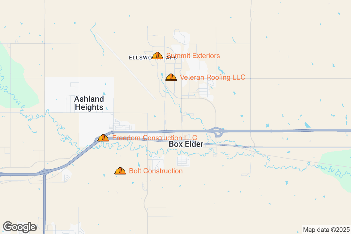 Map of Roofing Contractors in Box Elder, South Dakota