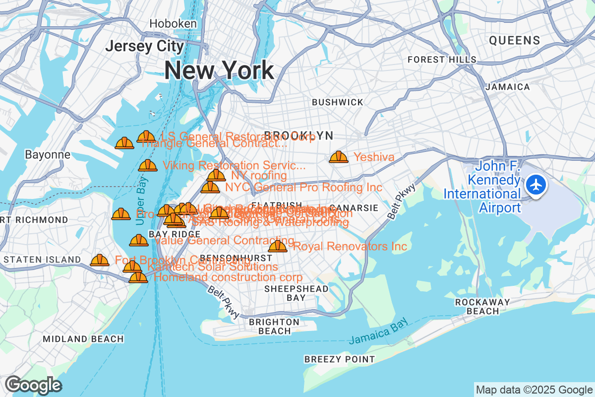 Map of Roofing Contractors in Brooklyn, New York