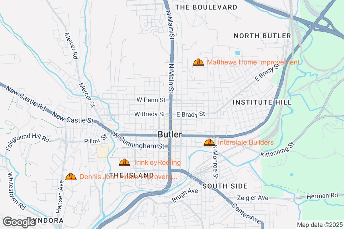 Map of Roofing Contractors in Butler, Pennsylvania