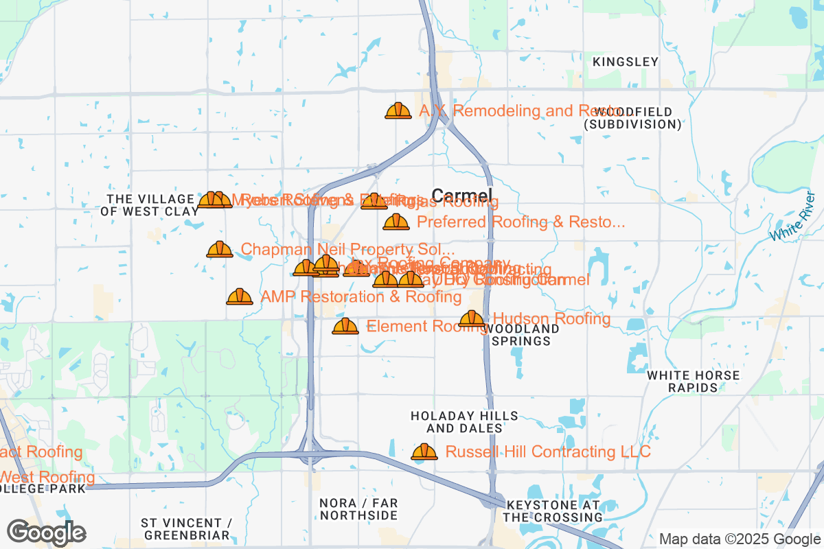 Map of Roofing Contractors in Carmel, Indiana