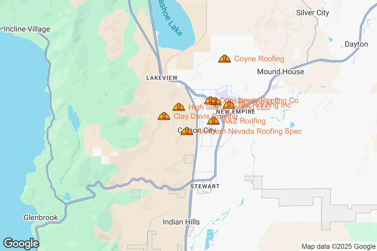 Map of Roofing Contractors in Carson City, Nevada