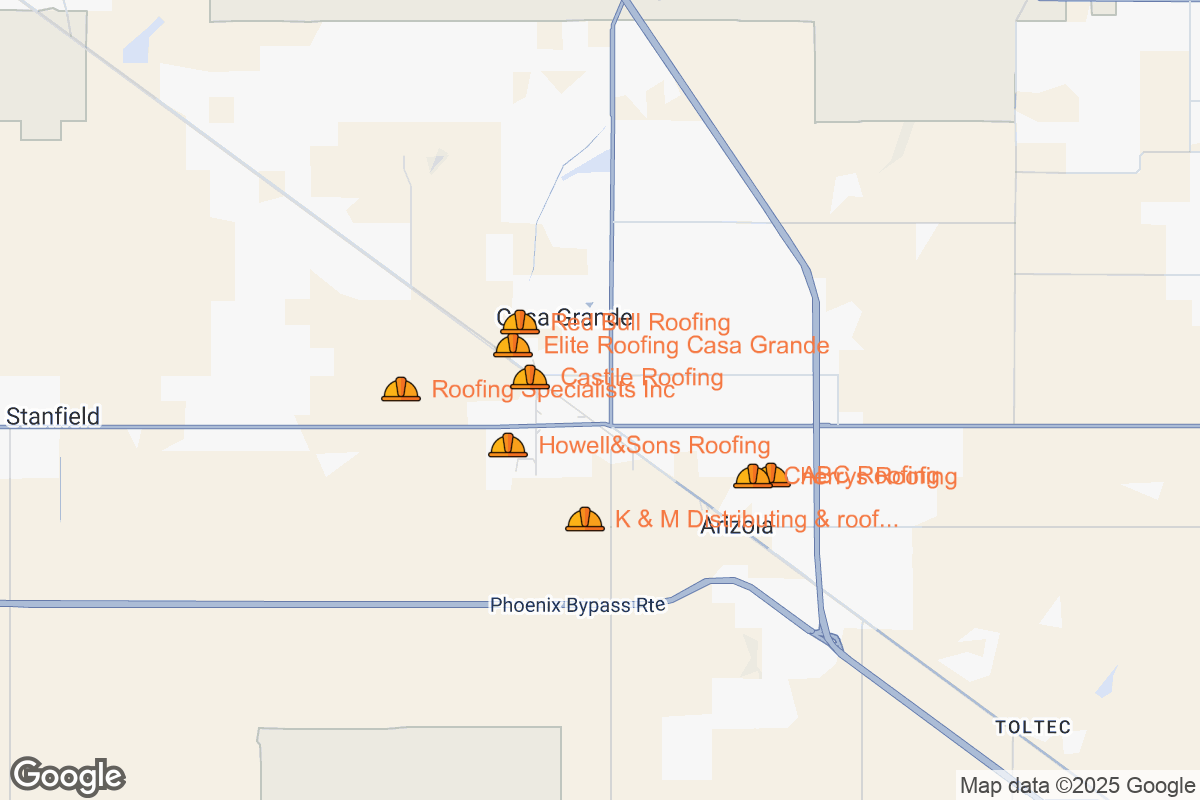 Map of Roofing Contractors in Casa Grande, Arizona