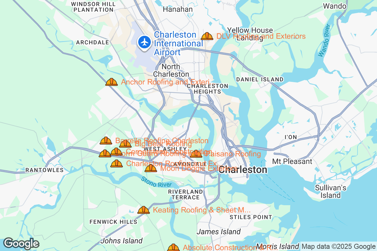 Map of Roofing Contractors in Charleston, South Carolina