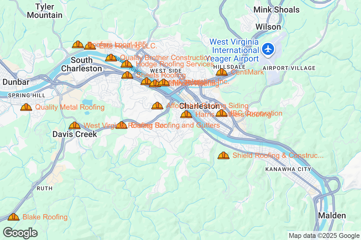 Map of Roofing Contractors in Charleston, West Virginia