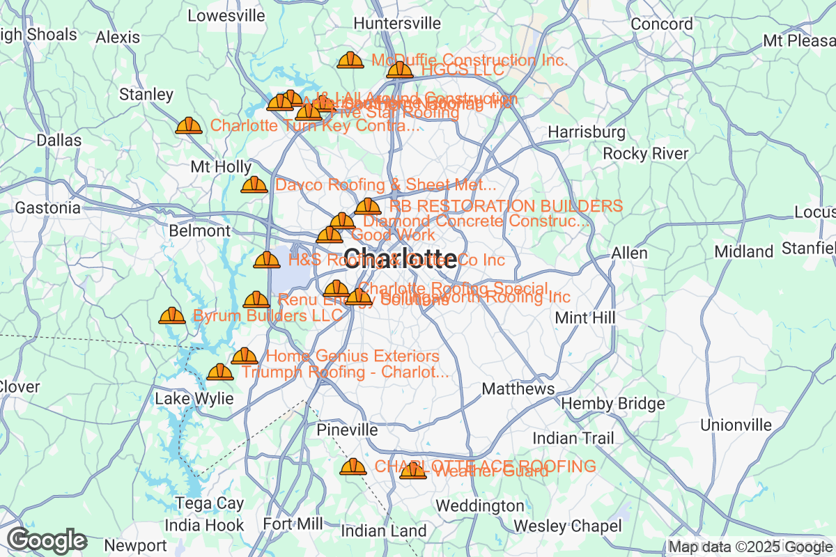 Map of Roofing Contractors in Charlotte, North Carolina