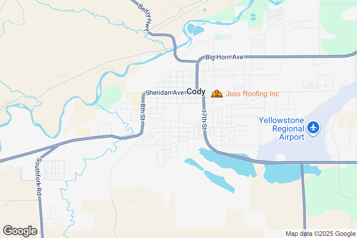 Map of Roofing Contractors in Cody, Wyoming