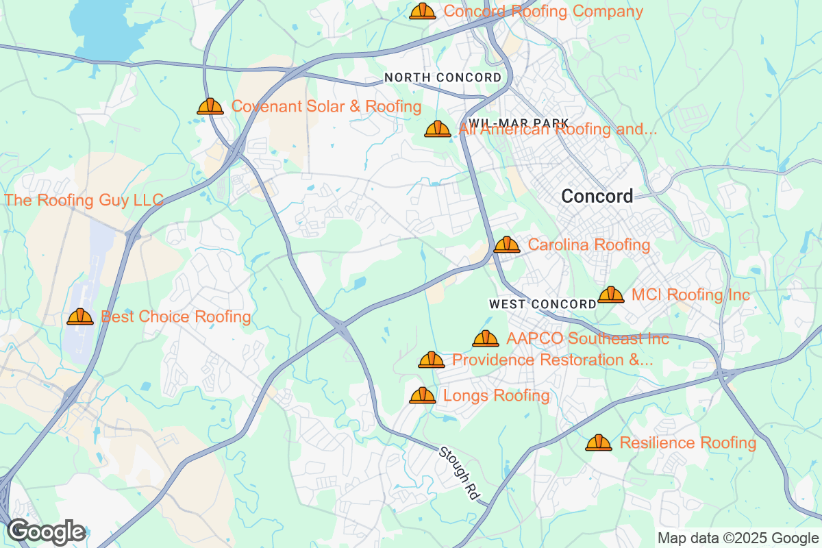 Map of Roofing Contractors in Concord, North Carolina