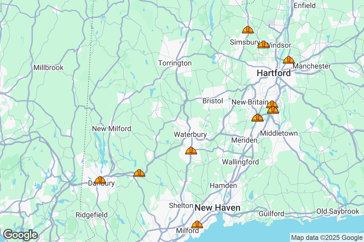 Map of Roofing Contractors in Connecticut