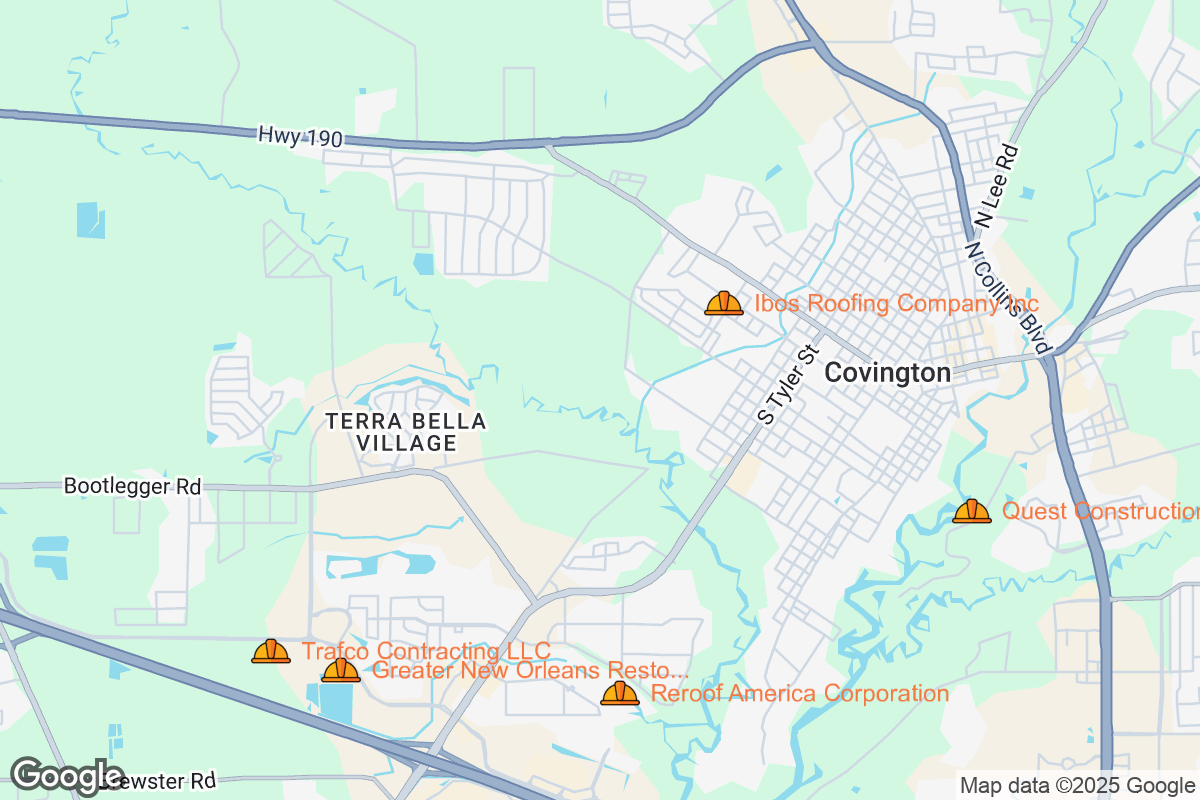 Map of Roofing Contractors in Covington, Louisiana