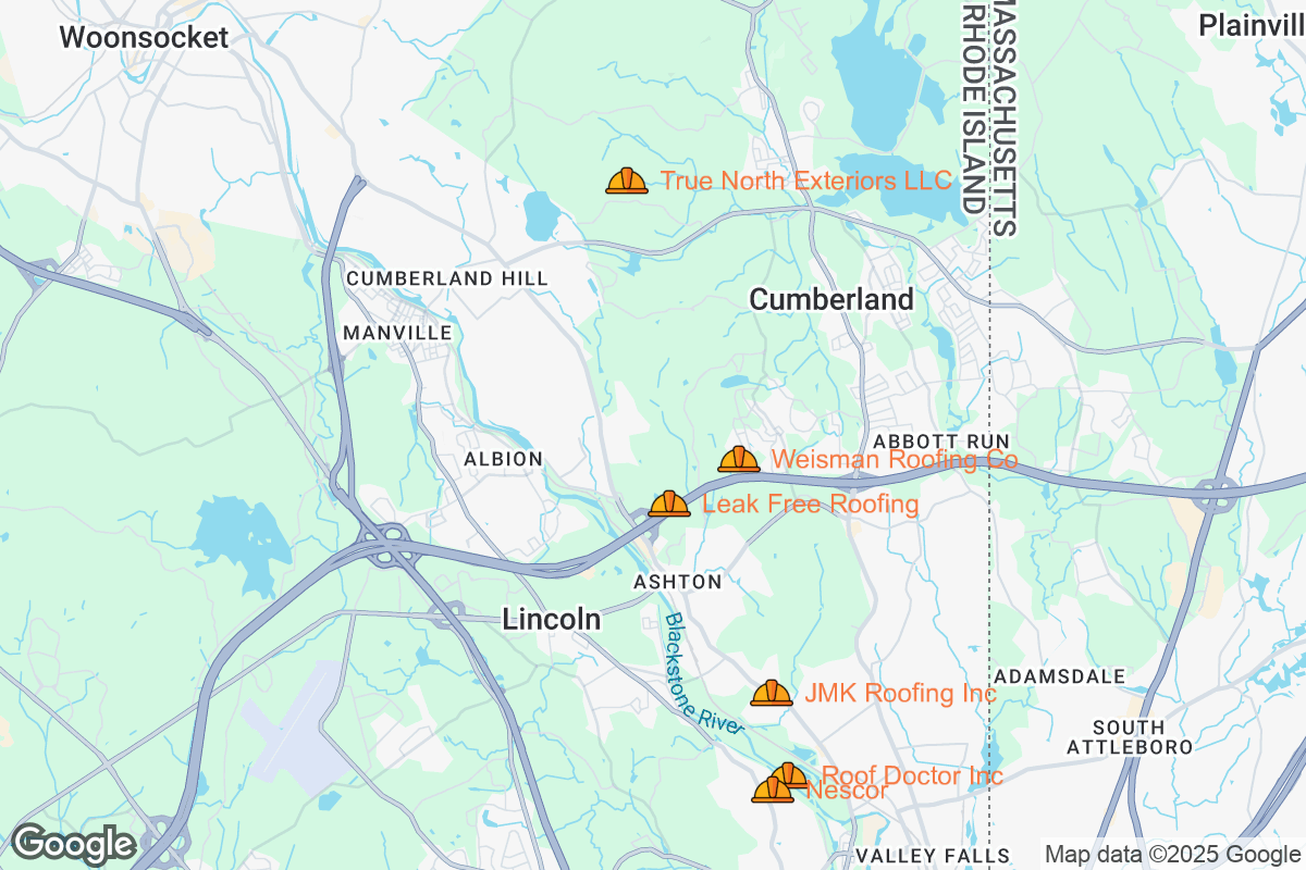 Map of Roofing Contractors in Cumberland, Rhode Island