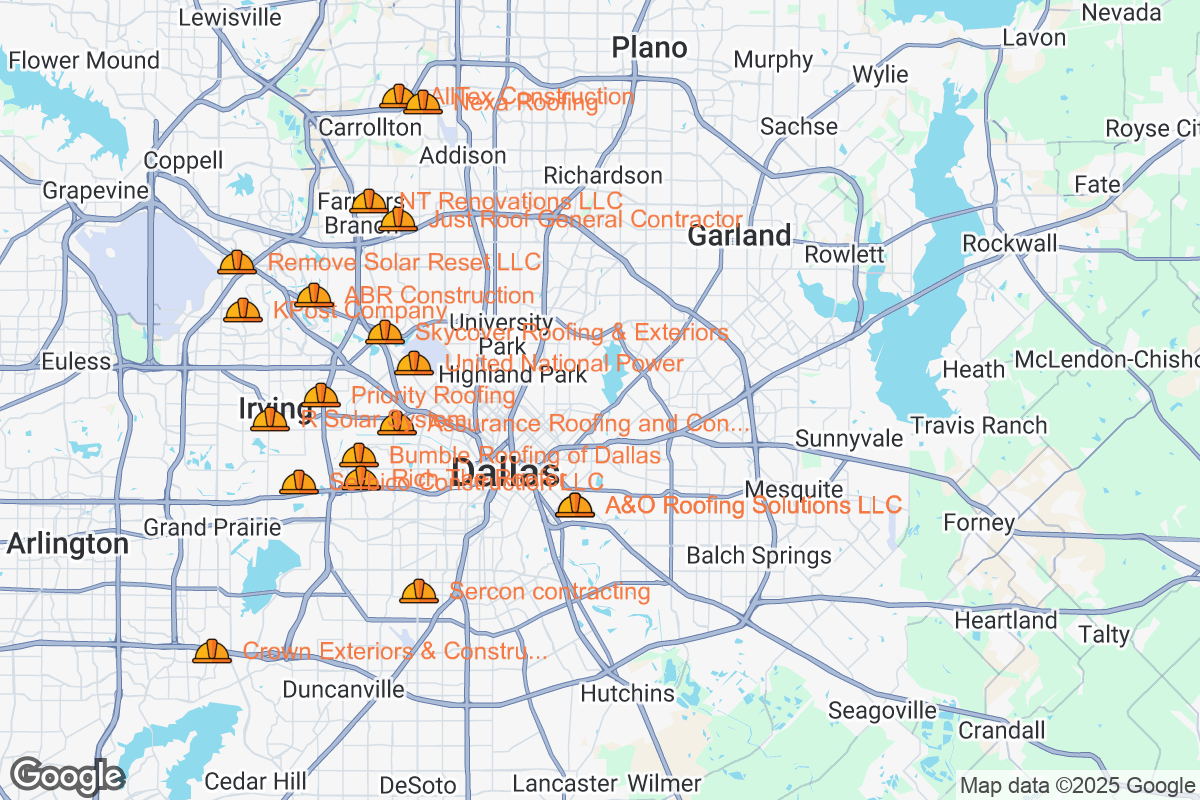 Map of Roofing Contractors in Dallas, Texas