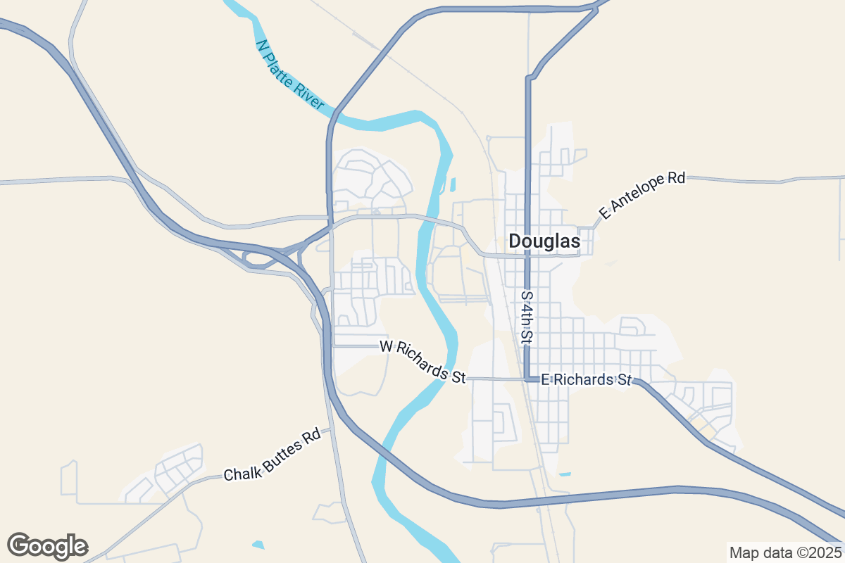 Map of Roofing Contractors in Douglas, Wyoming