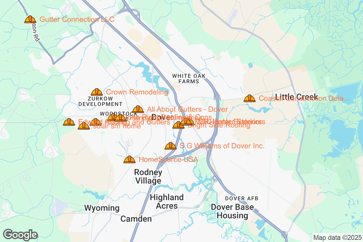 Map of Roofing Contractors in Dover, Delaware