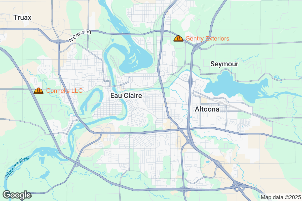 Map of Roofing Contractors in Eau Claire, Wisconsin