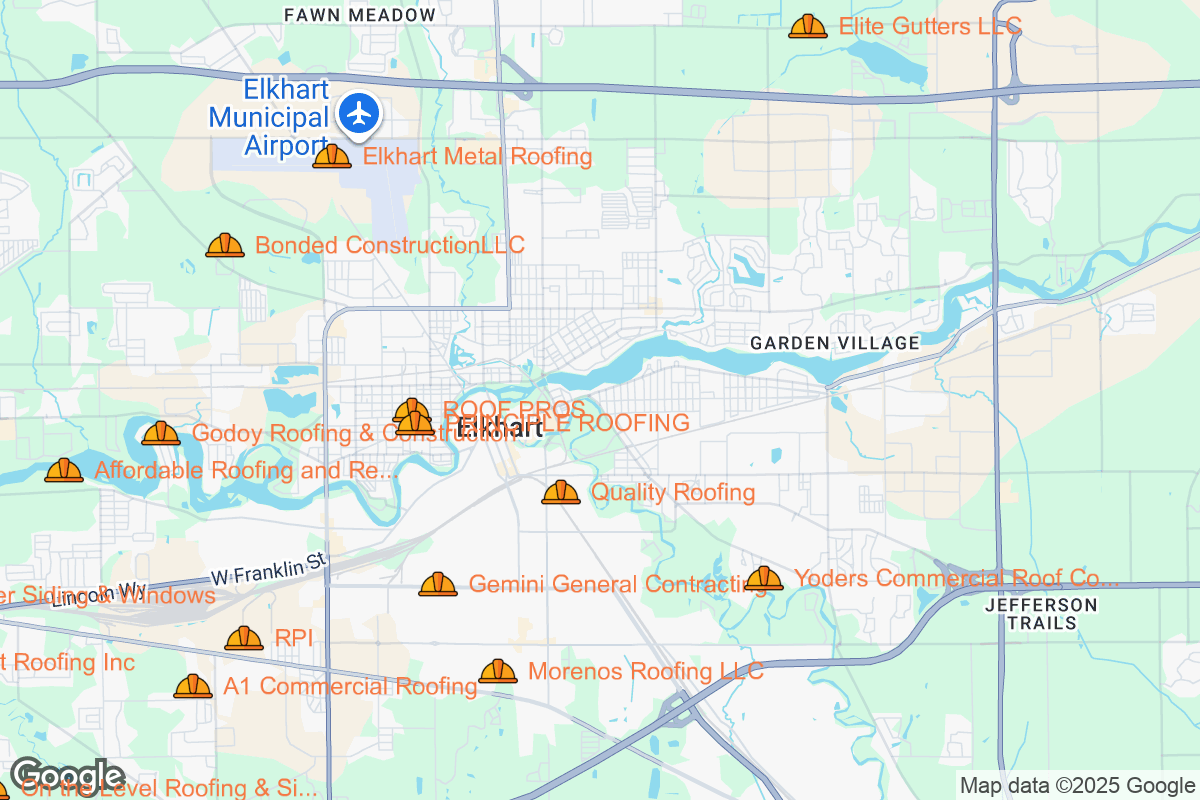 Map of Roofing Contractors in Elkhart, Indiana