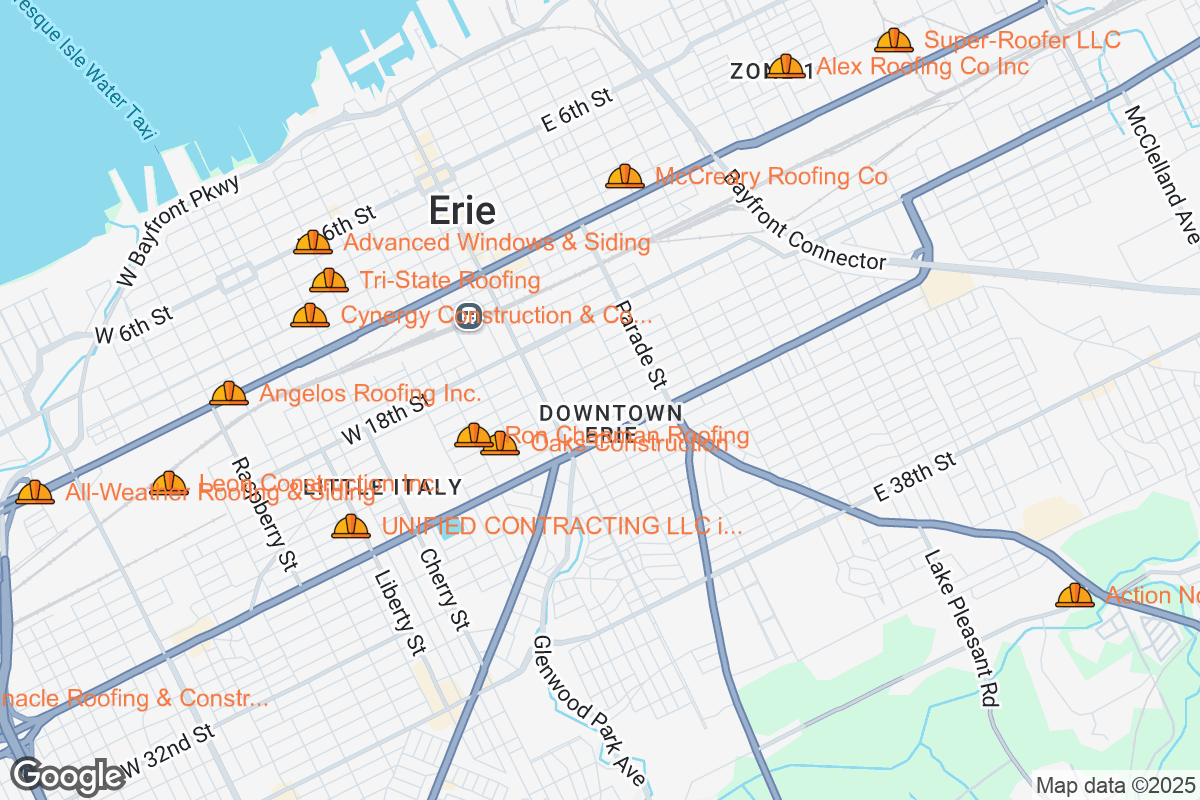 Map of Roofing Contractors in Erie, Pennsylvania