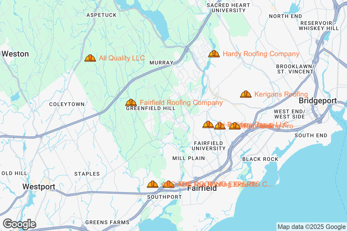 Map of Roofing Contractors in Fairfield, Connecticut