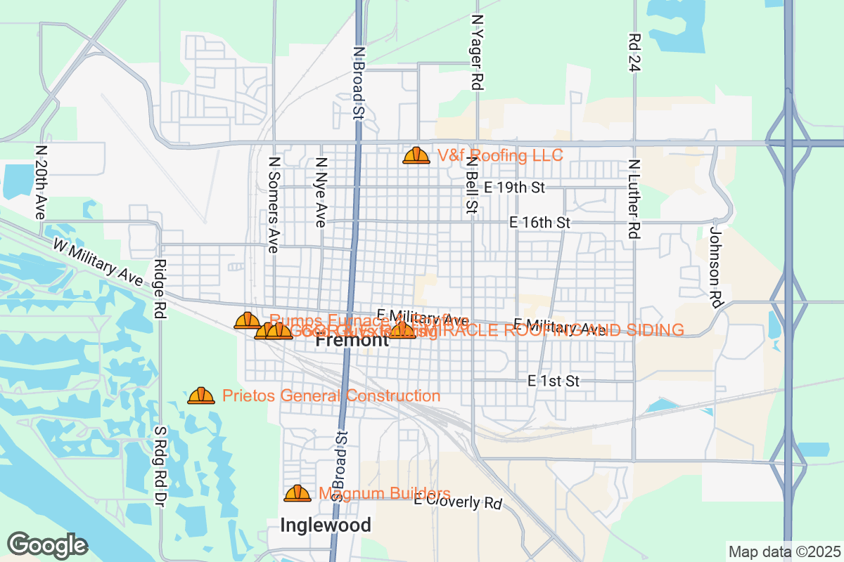 Map of Roofing Contractors in Fremont, Nebraska