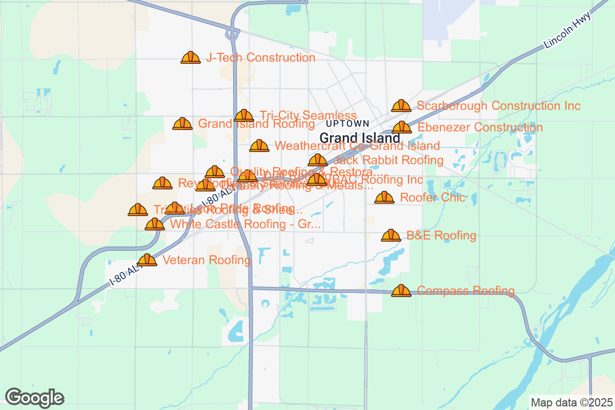 Map of Roofing Contractors in Grand Island, Nebraska