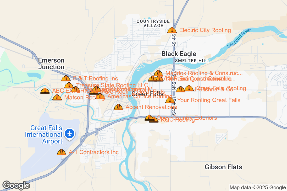 Map of Roofing Contractors in Great Falls, Montana
