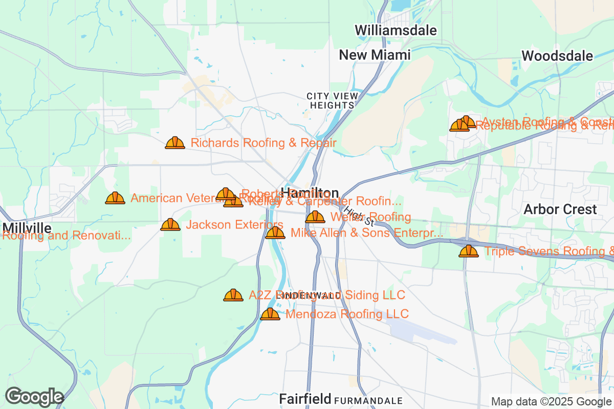 Map of Roofing Contractors in Hamilton, Ohio
