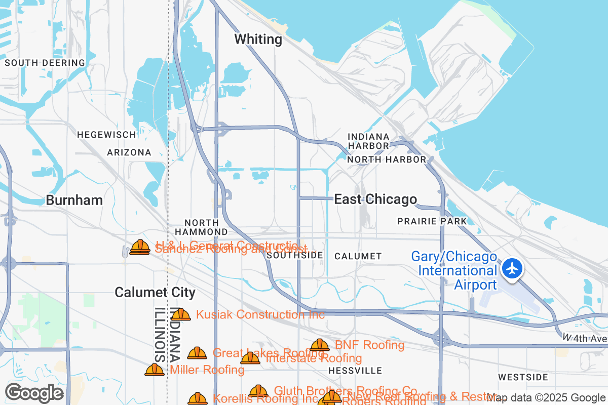 Map of Roofing Contractors in Hammond, Indiana