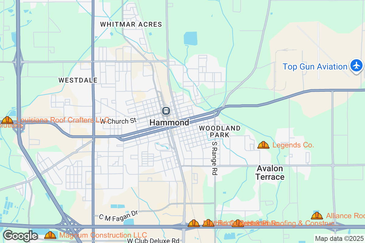 Map of Roofing Contractors in Hammond, Louisiana