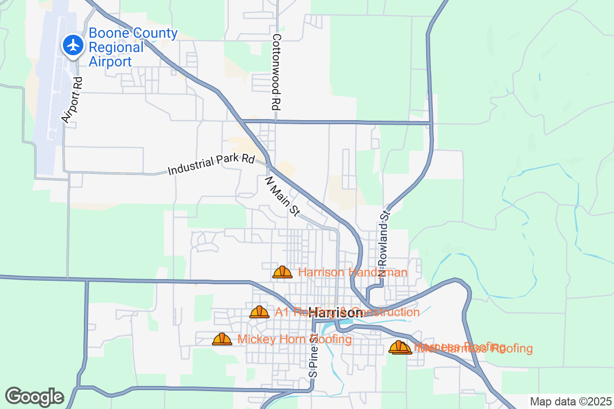 Map of Roofing Contractors in Harrison, Arkansas