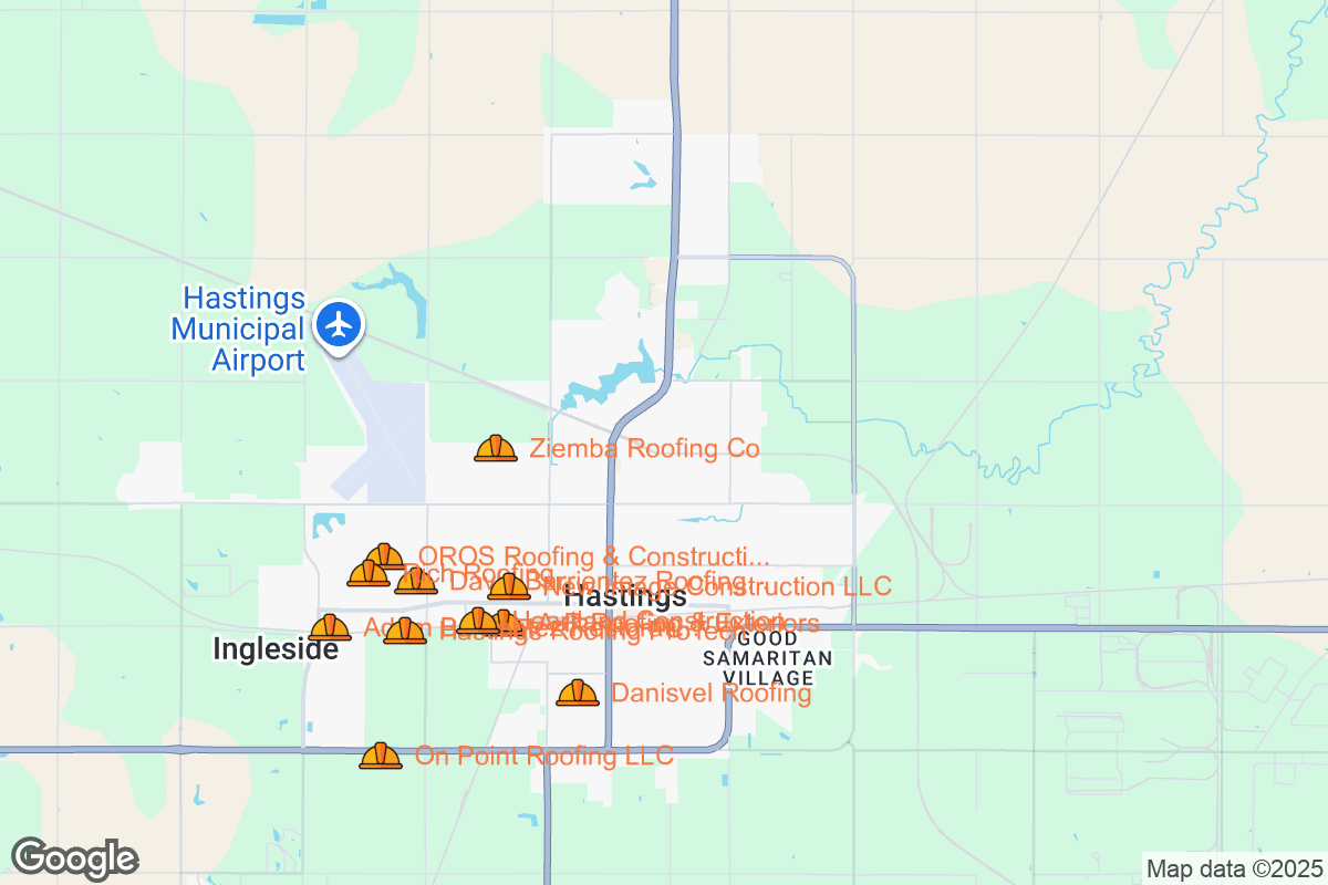 Map of Roofing Contractors in Hastings, Nebraska