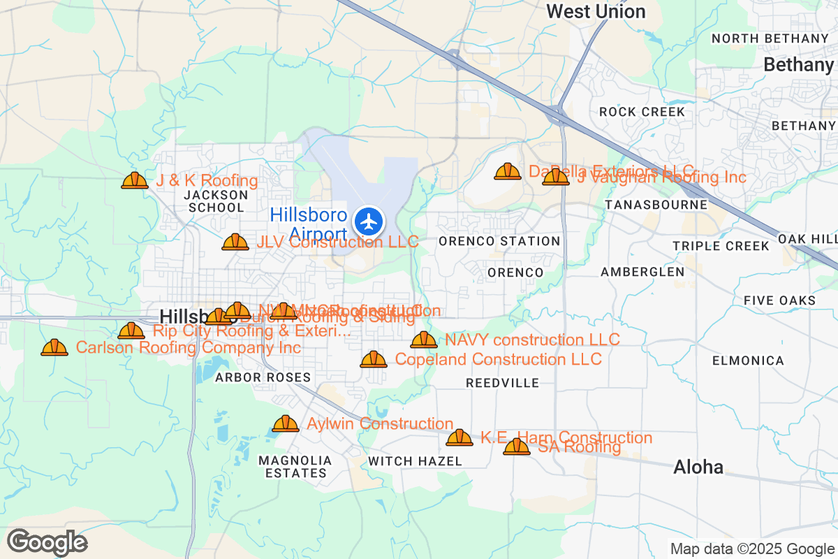 Map of Roofing Contractors in Hillsboro, Oregon