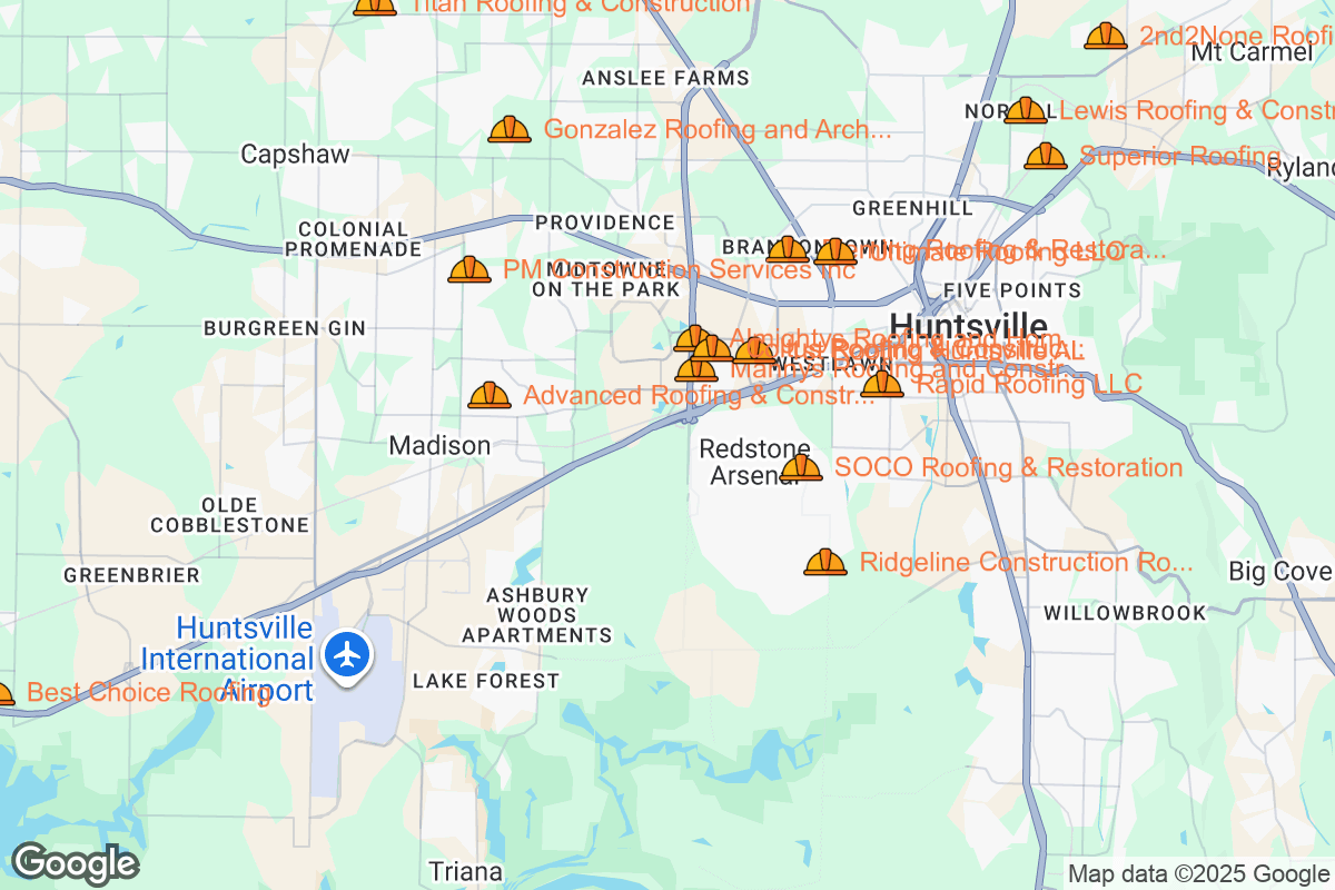 Map of Roofing Contractors in Huntsville, Alabama