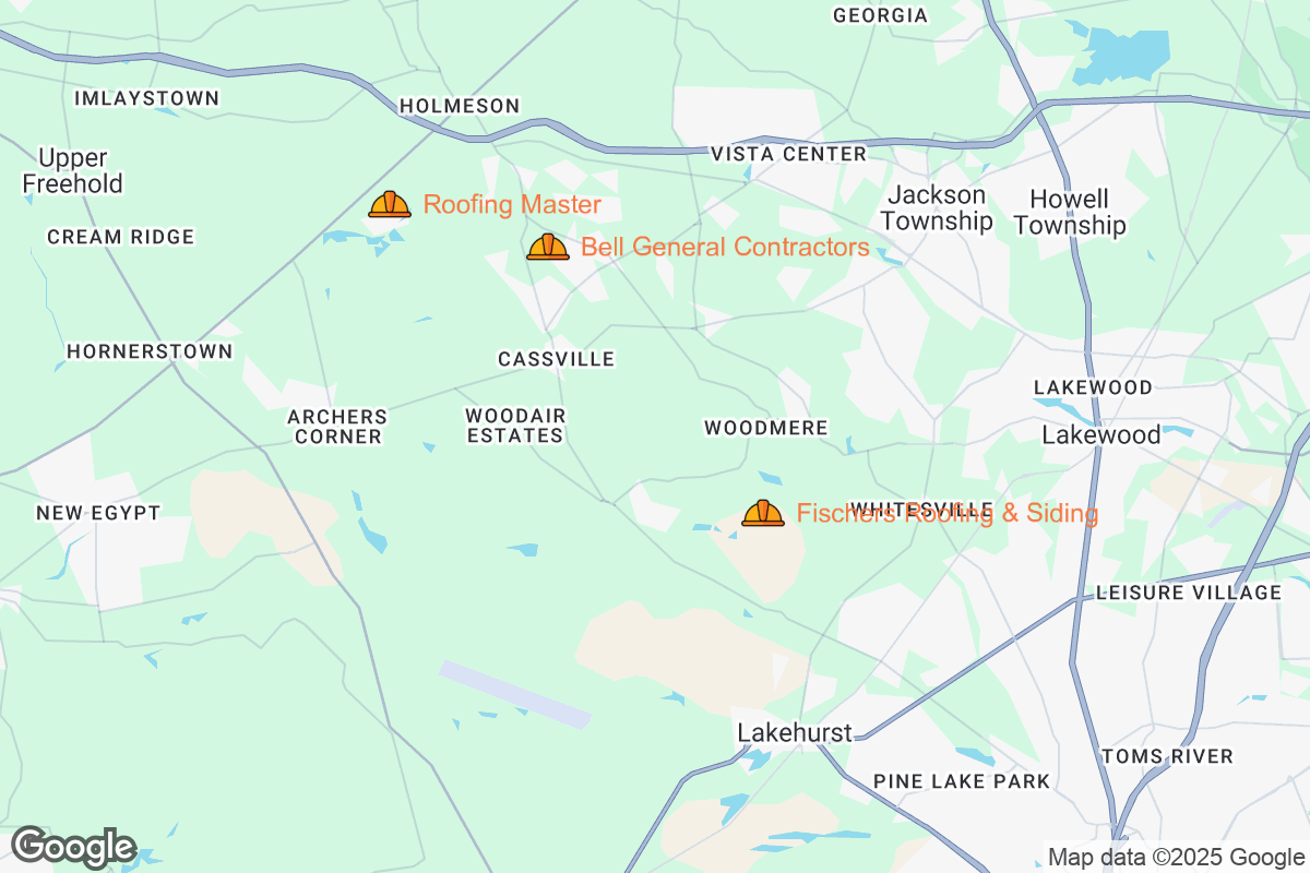 Map of Roofing Contractors in Jackson, New Jersey