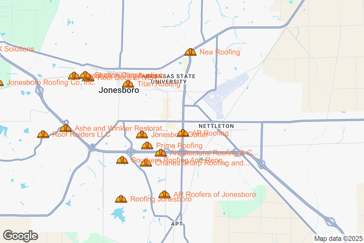 Map of Roofing Contractors in Jonesboro, Arkansas