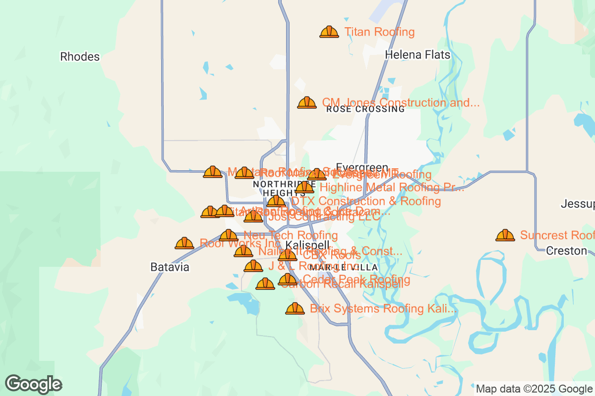 Map of Roofing Contractors in Kalispell, Montana