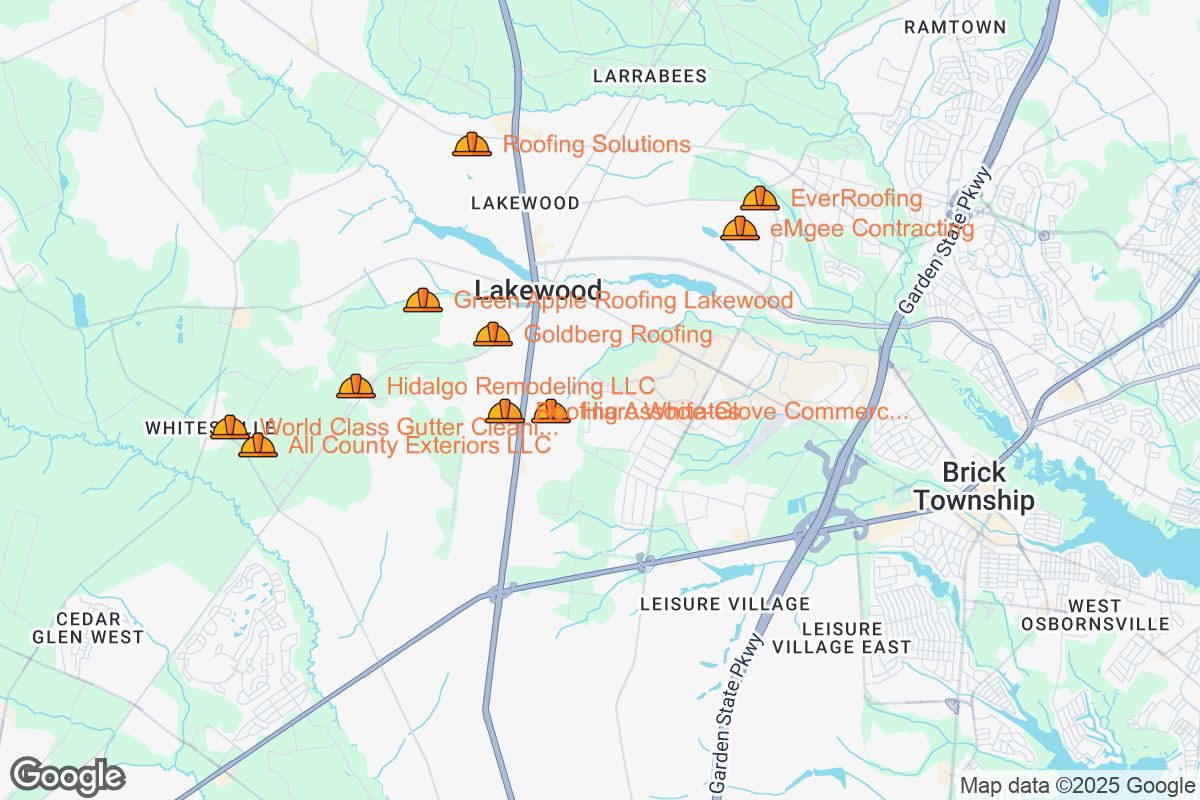 Map of Roofing Contractors in Lakewood, New Jersey
