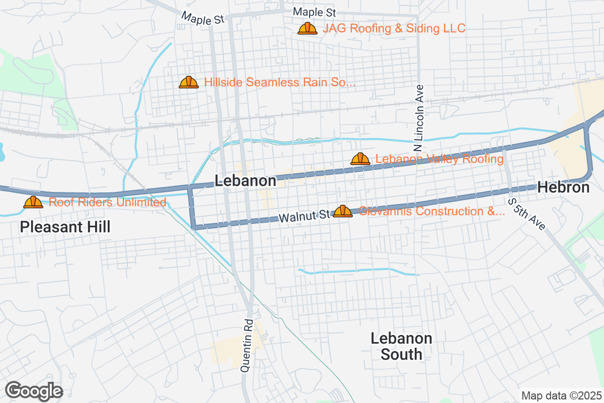 Map of Roofing Contractors in Lebanon, Pennsylvania