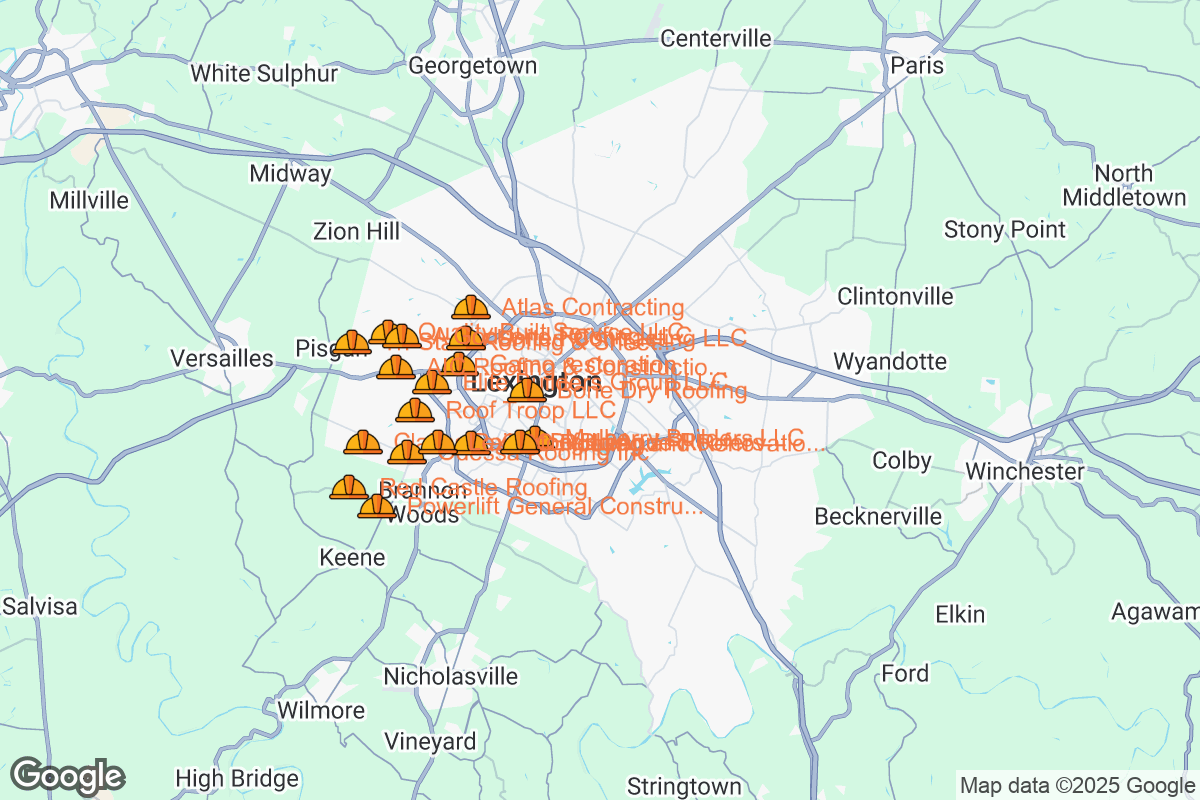 Map of Roofing Contractors in Lexington, Kentucky