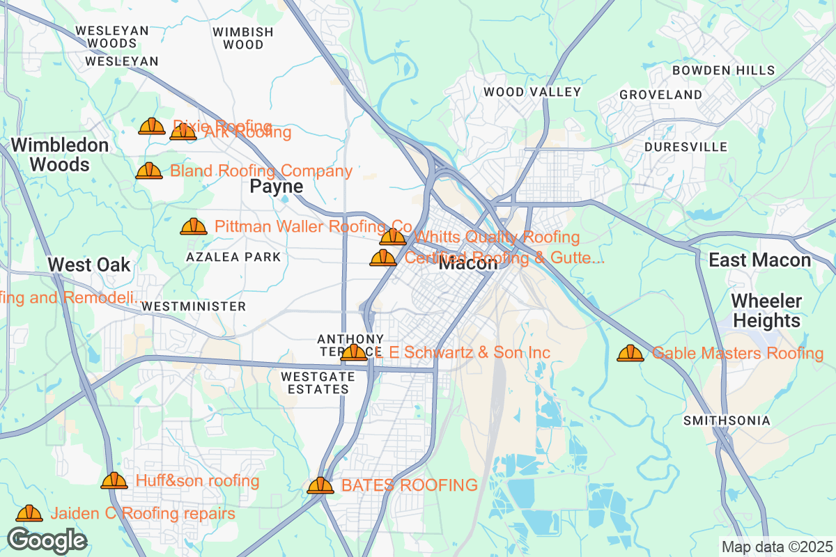 Map of Roofing Contractors in Macon, Georgia