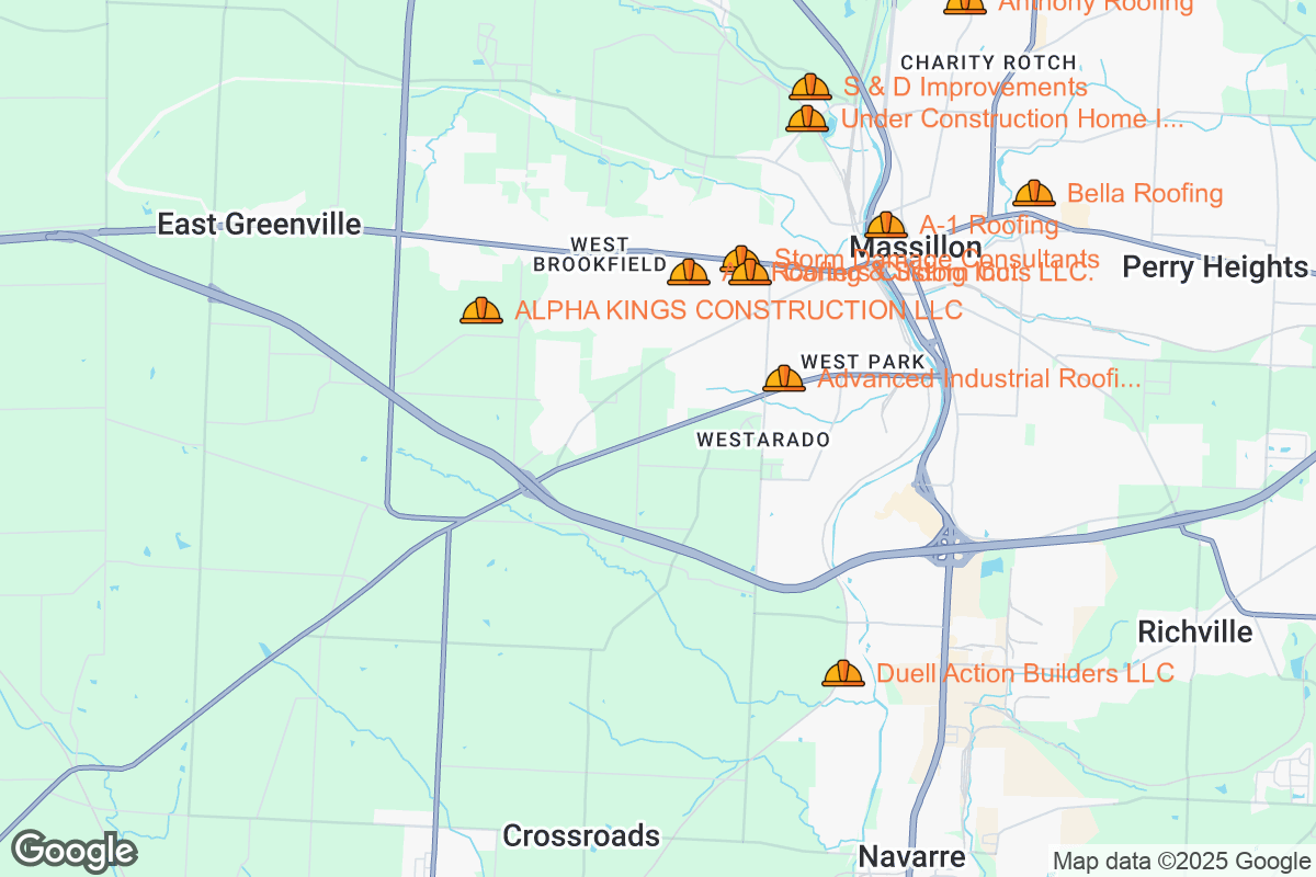 Map of Roofing Contractors in Massillon, Ohio