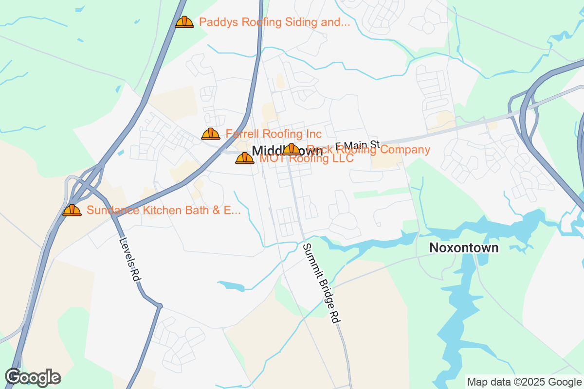 Map of Roofing Contractors in Middletown, Delaware