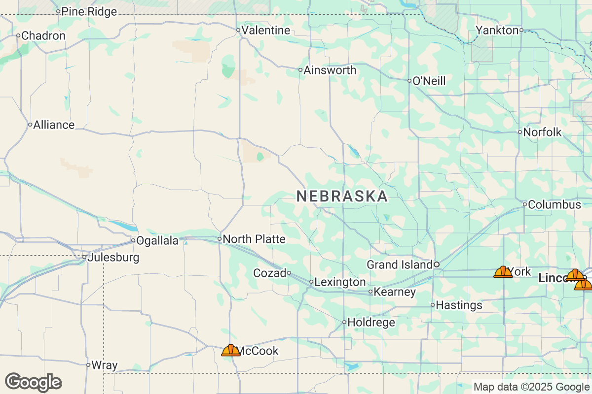 Map of Roofing Contractors in Nebraska