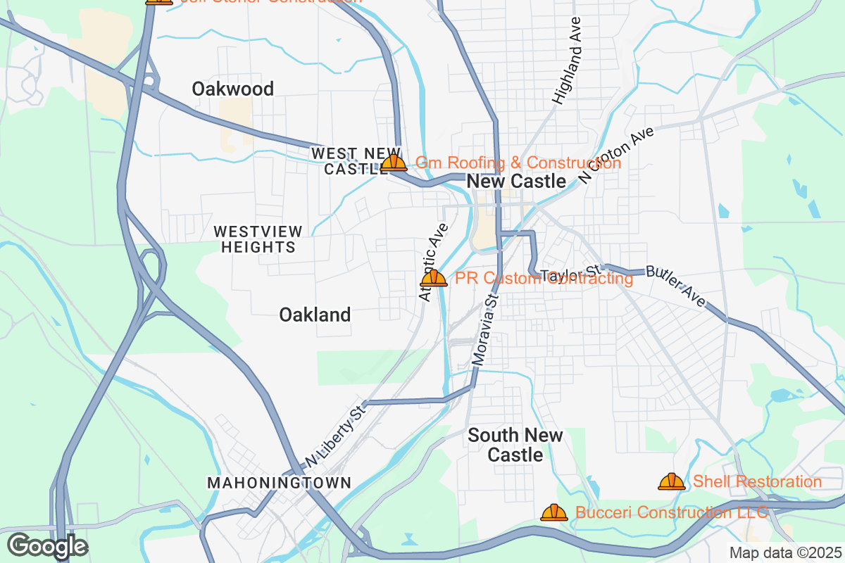 Map of Roofing Contractors in New Castle, Pennsylvania