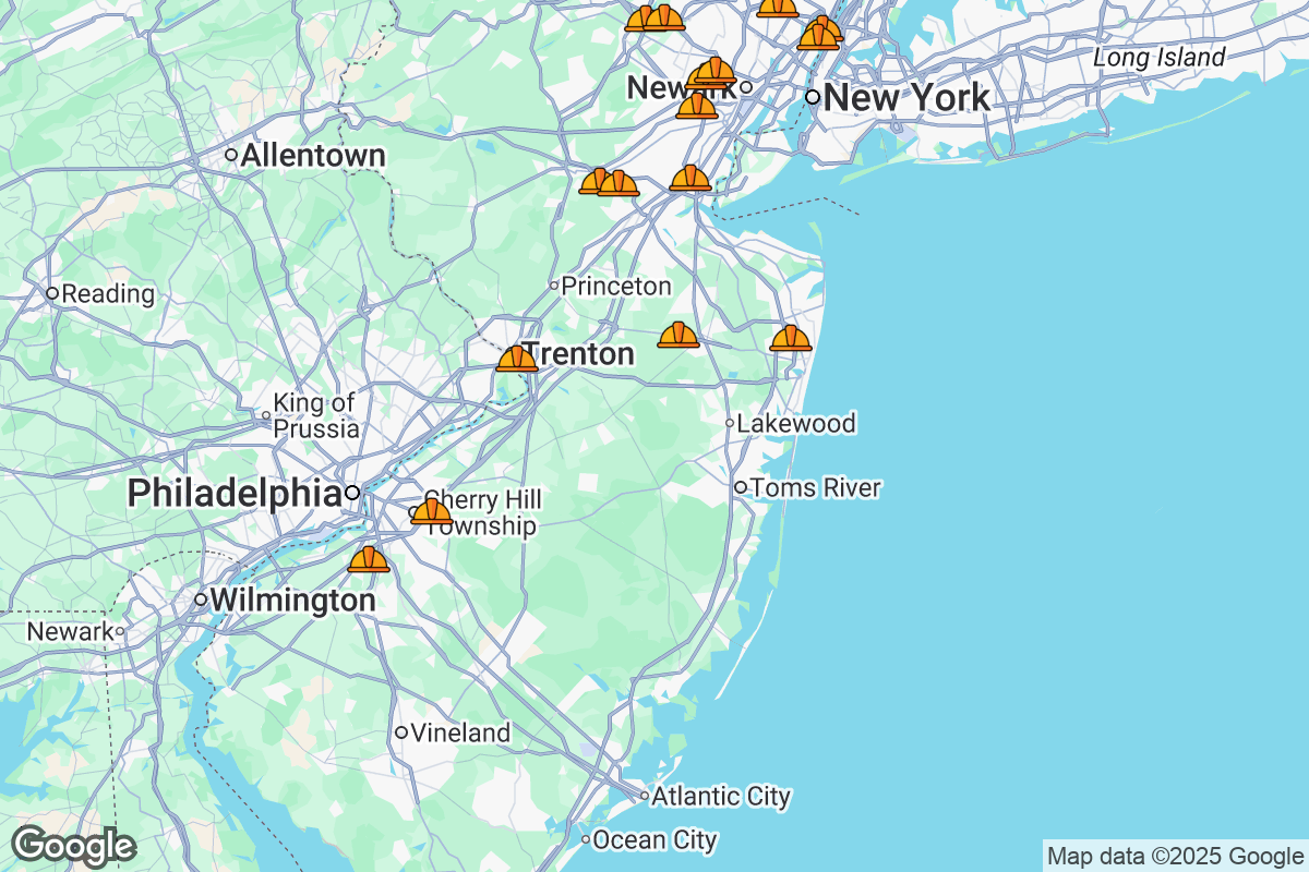 Map of Roofing Contractors in New Jersey